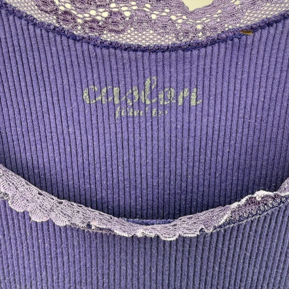 Vintage Caslon Tank Top Womens S‎ Purple Lace Trim Ribbed Y2K